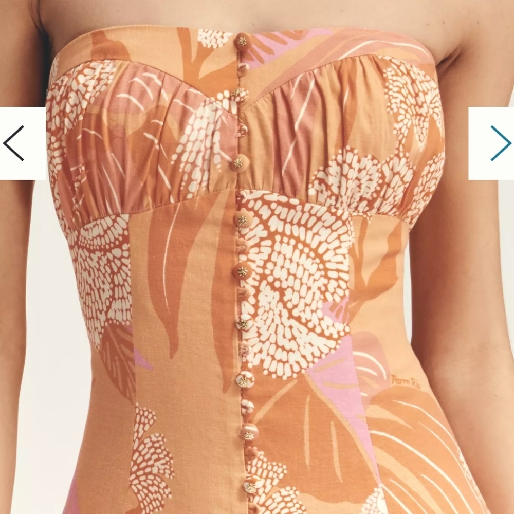 Farm Rio x Anthropologie Linen Blend Strapless Drop-Waist Maxi Dress,$265.00US - Picture 4 of 12